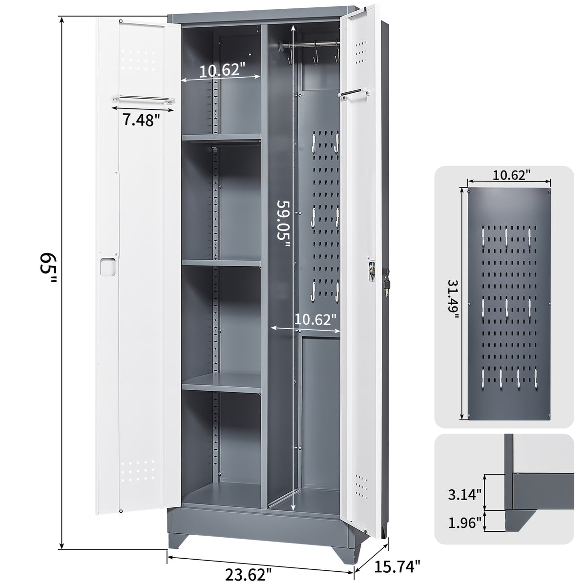 Metal Storage Cabinets, Cleaning Tool Cabinet with Locking Door, Tall Broom Tool Organizer and Storage, Large Storage Cabinet for Kitchen, Pantry, Office, Shop W328P193782-djyc