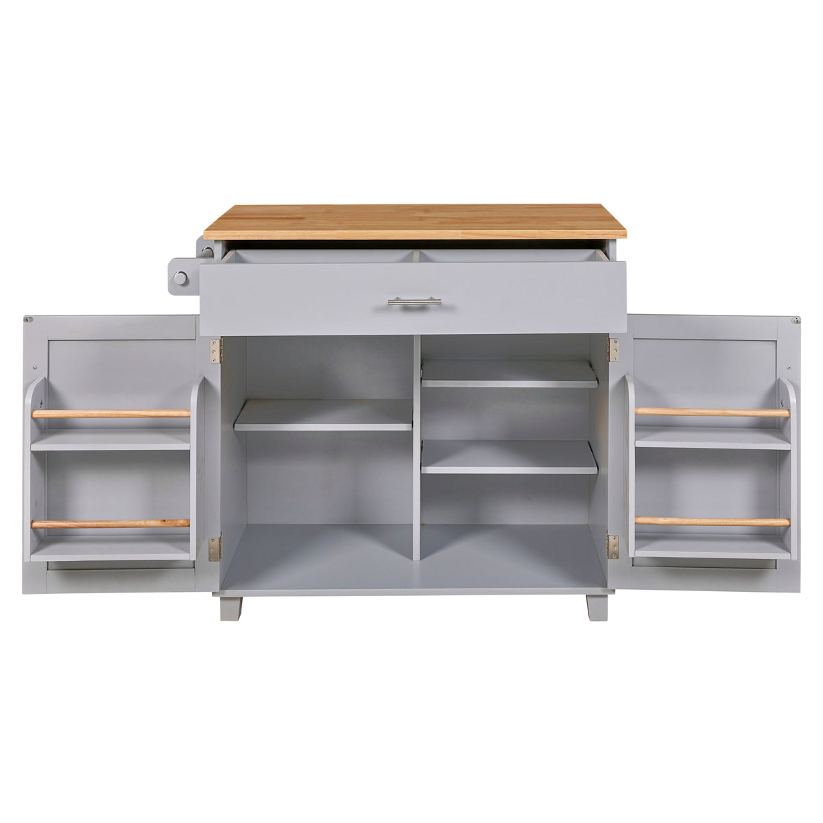 K&K Rolling Kitchen Island with Storage, Kitchen Cart with Rubber Wood Top, Spacious Drawer with Divider and Internal Storage Rack, Kitchen Island on Wheels with Adjustable Shelf Tower Rack, Grey WF316601AAG-djyc