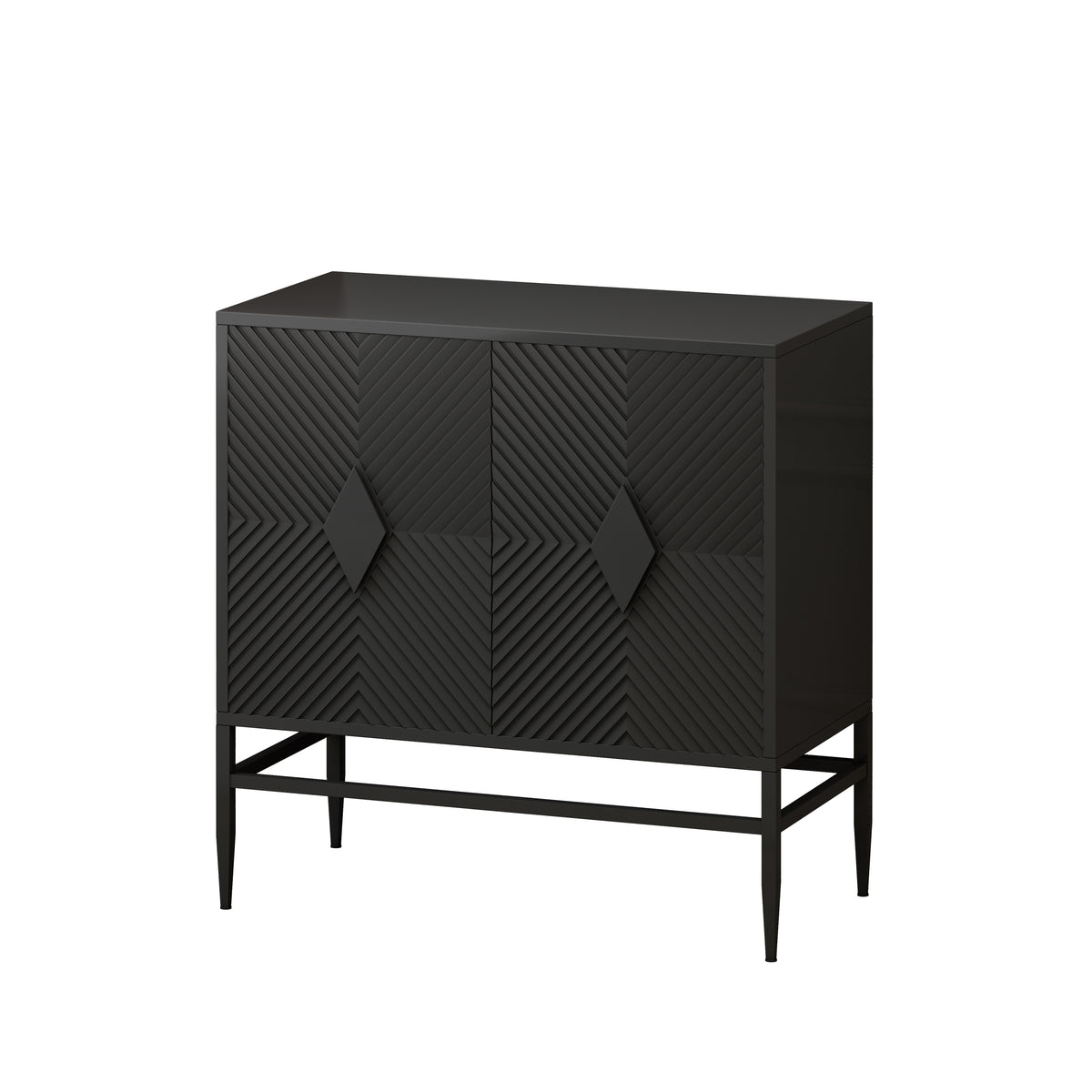 31.50" Modern 2 Door Wooden Storage Cabinet Accent Cabinet with Metal Leg Featuring Two-tier Storage, for Living Room, Entryway and Dining Room, Painted in Black W1435P206312-djyc