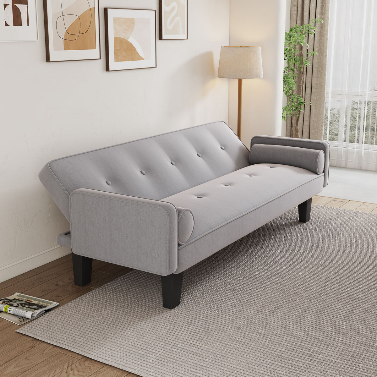 The sofa can be converted into a sofa bed, including two pillows, 72 "beige cotton linen sofa bed suitable for family living rooms W1278126839-djyc