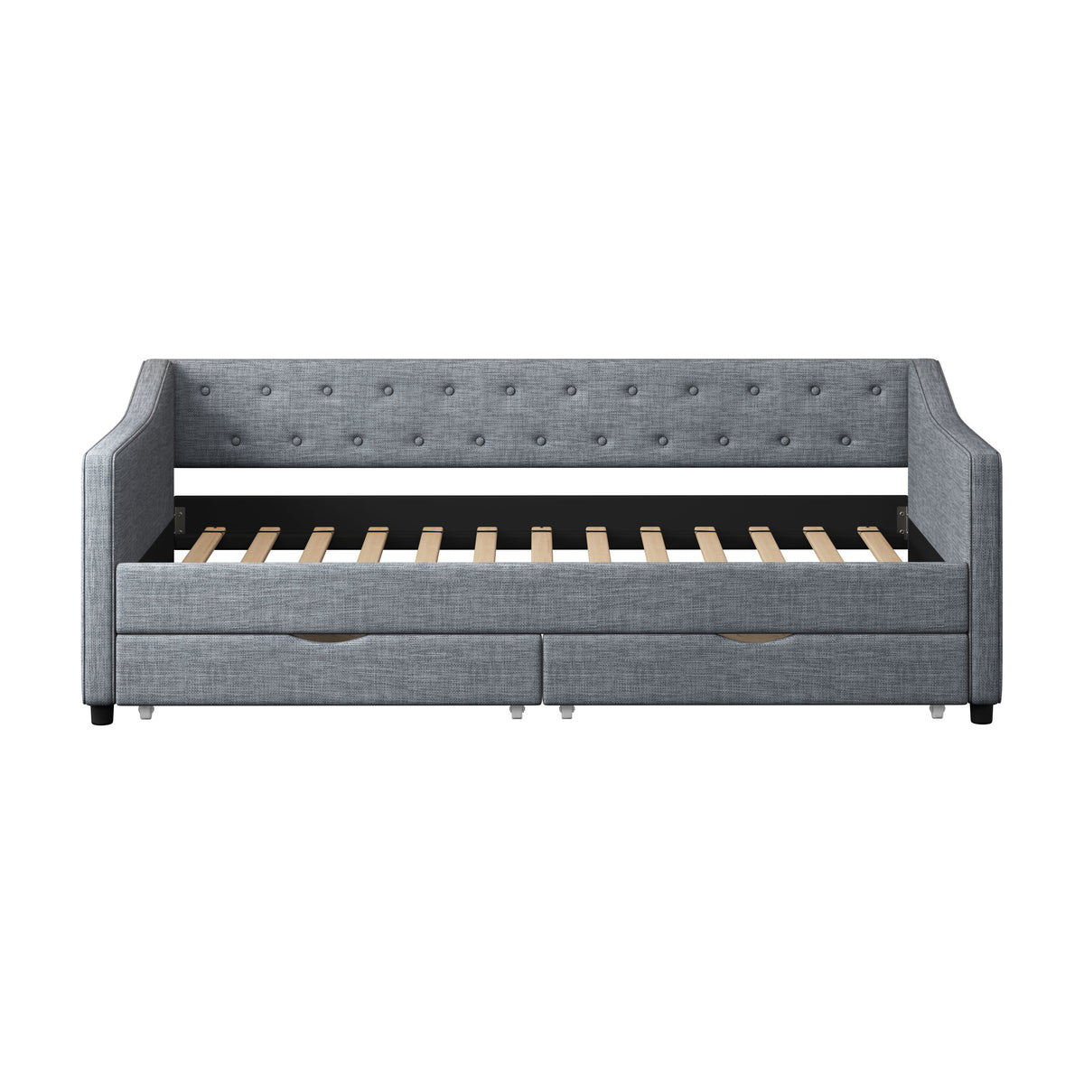 Twin Size Daybed with Drawers Upholstered Tufted Sofa Bed, with Button on Back and Piping on Waved Shape Arms-Light Grey W2336S00005-djyc