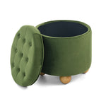 Round Storage Ottoman, multi-functional round flannel button Ottoman, lid can be turned over as a table top, with storage space-GREEN W487P243603-djyc