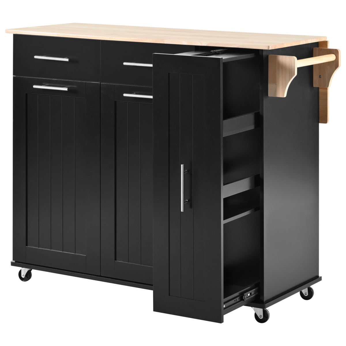 K&K Kitchen Island with Drop Leaf, Kitchen Storage Cart with 3 Tier Pull Out Cabinet Organizer, Internal Storage Rack, Rolling Kitchen Cart on Wheels with Towel Rack, 2 Drawers, for Kitchen, Black WF531421AAB-djyc