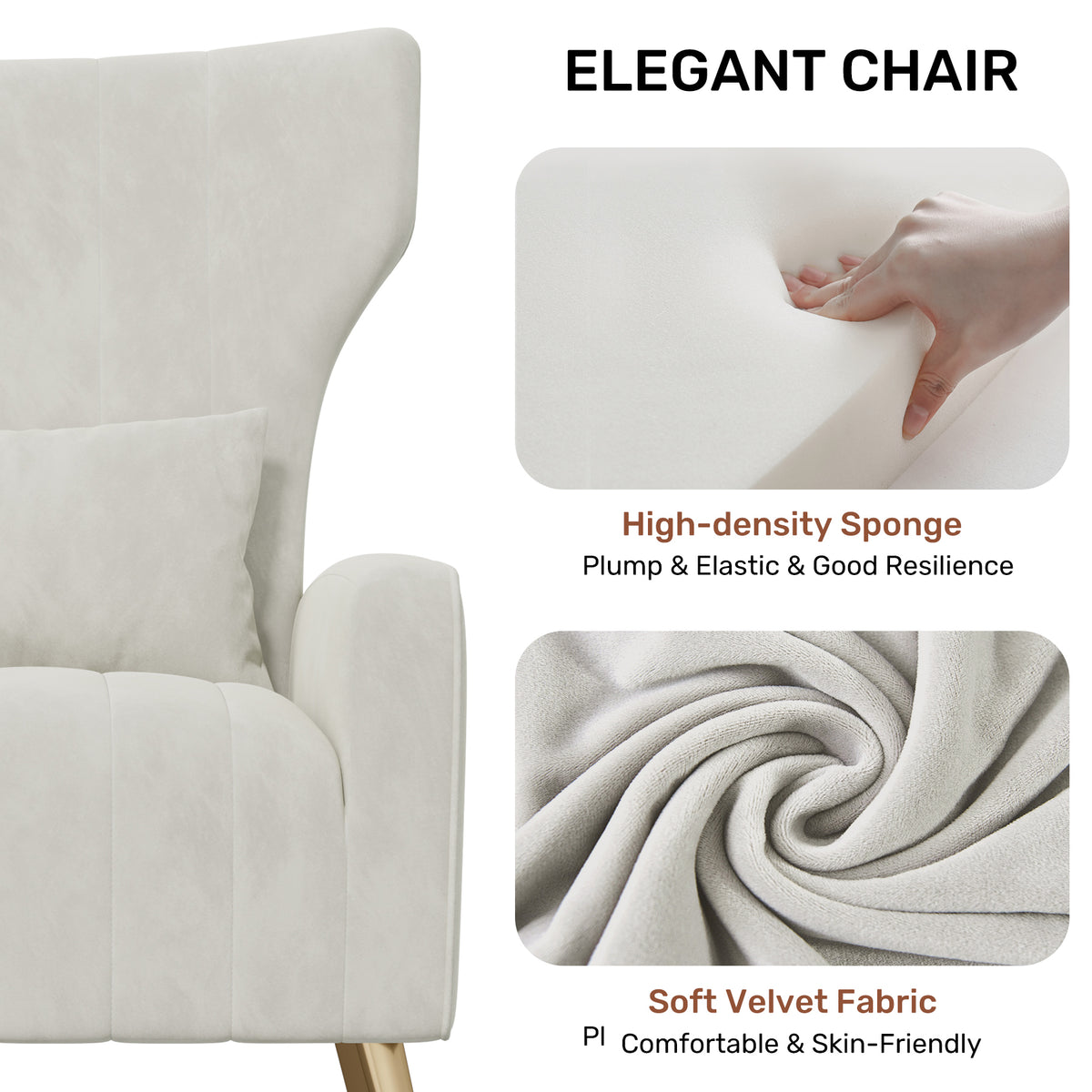 Fashionable High-Back Velvet Upholstered Armchair: High-Density Foam & Adjustable Feet FU01055-wz