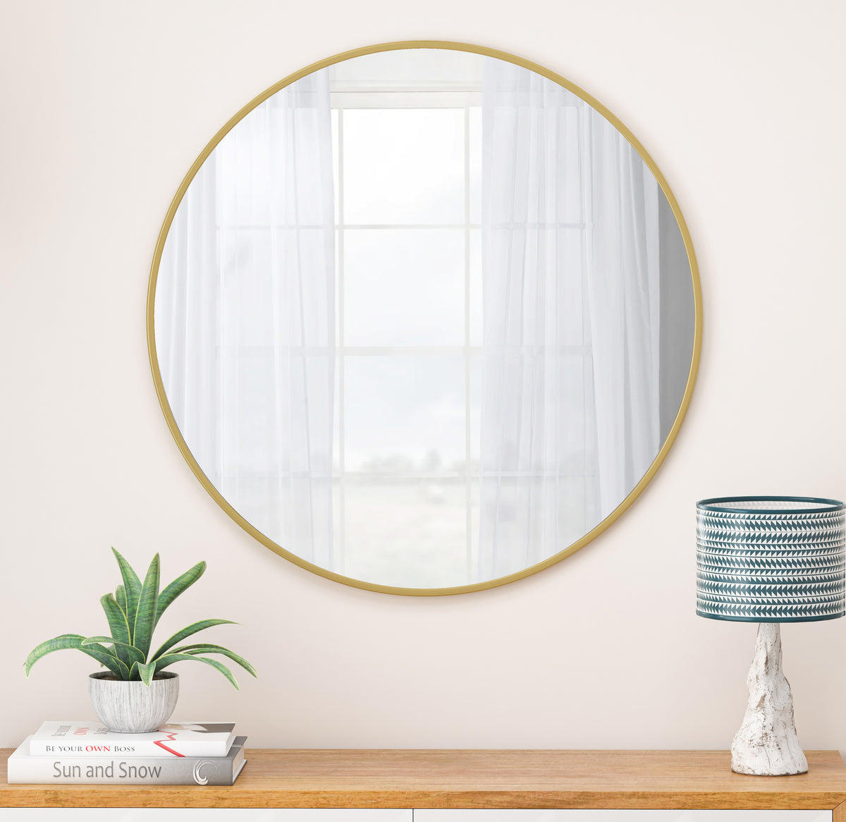 Wall Mirror 36 Inch Gold Circular Mirror Metal Framed Mirror Round Vanity Mirror Dressing Mirror, for Bathroom, Living Room, Bedroom Wall Decor W1435127089-djyc