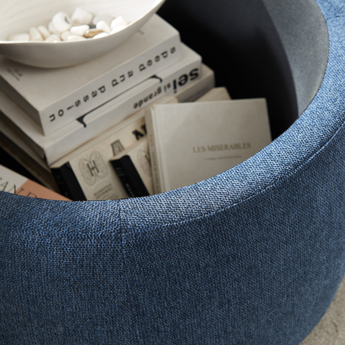 Round Storage Ottoman, 2 in 1 Function, Work as End table and Ottoman, Navy (25.5"x25.5"x14.5") W48735176-djyc