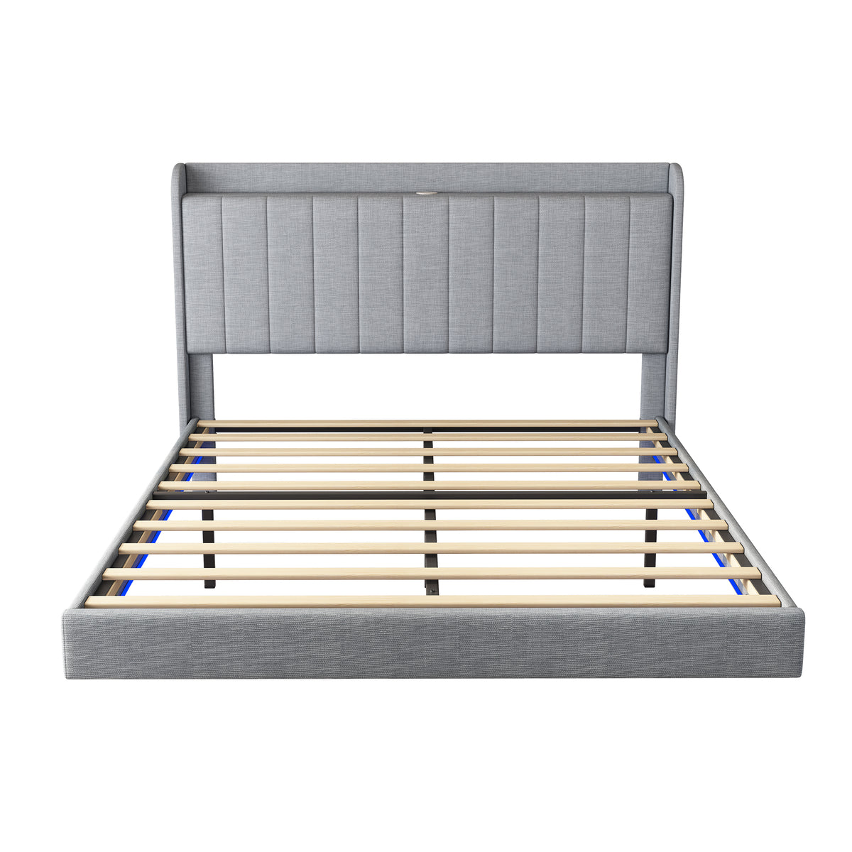 Queen size Floating Bed Frame,with Remote control LED Lights with APP , Wood Platform-Light Grey W2336P167496-djyc