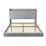 Queen size Floating Bed Frame,with Remote control LED Lights with APP , Wood Platform-Light Grey W2336P167496-djyc