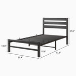 Twin Size Platform Bed Frame with Rustic Vintage Wood Headboard, No Box Spring Needed Black W840P164954-djyc