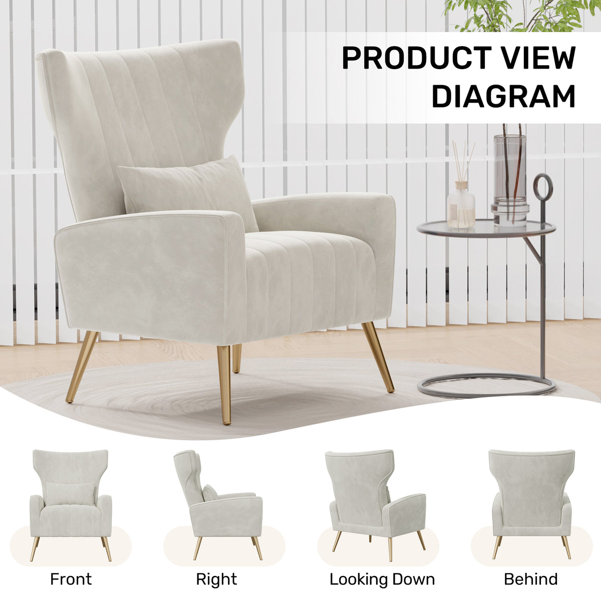 Fashionable High-Back Velvet Upholstered Armchair: High-Density Foam & Adjustable Feet FU01055-wz