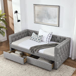 Upholstered Twin Size Daybed with Two Drawers, with Button and Copper Nail on Square Arms, Grey (82.75''x43''x30.75'') W487S00216-djyc