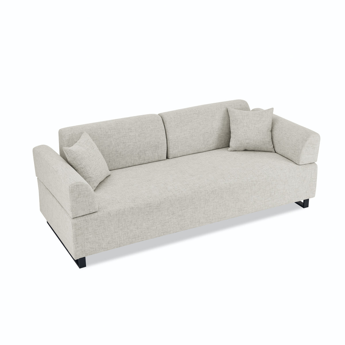 Linen Fabric 3 Seat Sofa with Two End Tables and Two Pillows, Removable Back and Armrest, Morden Style Upholstered 3-Seat Couch for Living Room W487139513-djyc