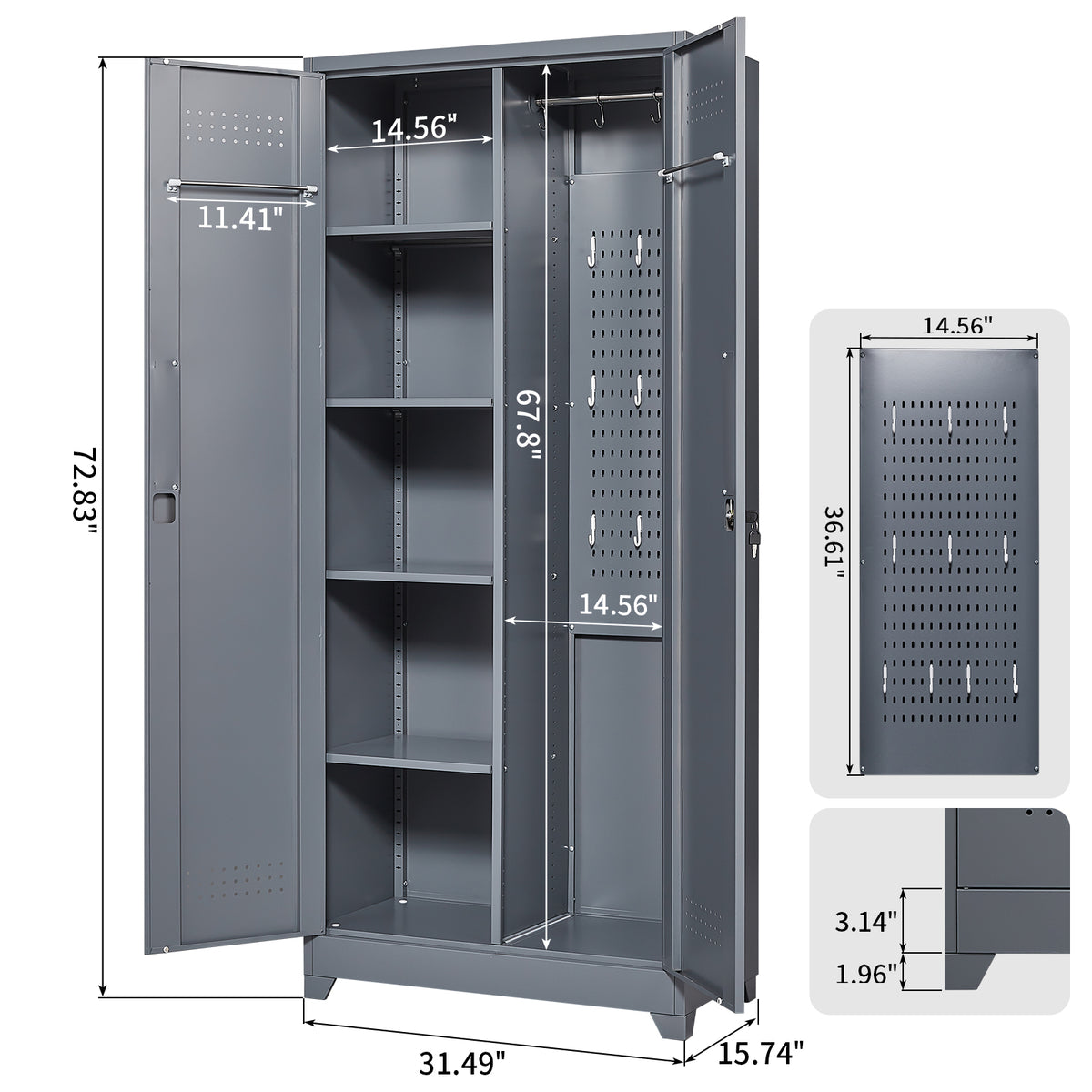 Metal Storage Cabinets, Cleaning Tool Cabinet with Locking Door, Tall Broom Tool Organizer and Storage, Large Storage Cabinet for Kitchen, Pantry, Office, Shop W328P193779-djyc