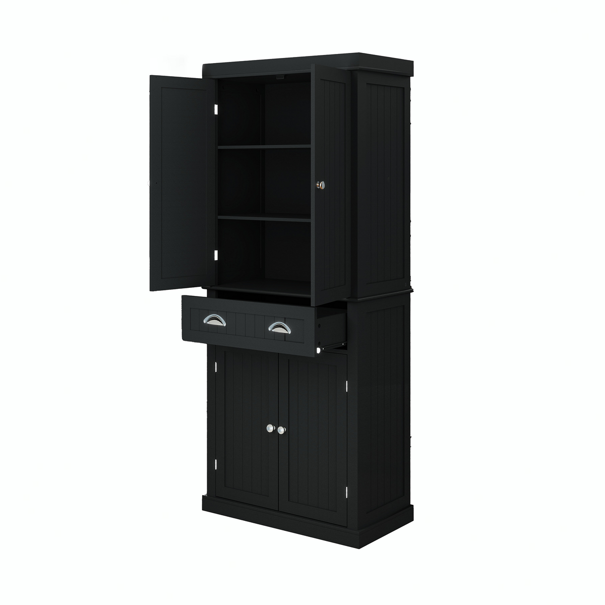 71" Kitchen Pantry Storage Cabinet , with 4 Doors, Drawer, 2 Adjustable Shelves, Freestanding Cupboard for Dining Room Living Room, Laundry-Black W282S00032-djyc