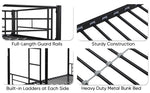 Over Twin Bunk Bed Frame with Trundle,Metal Bunkbed with Sturdy Guard Rail and 2 sideLadders for Kids/Adults,Can be Divided Into Two Beds, No Box Spring Needed, Noise Free for Dorm,Black W1916115338-djyc