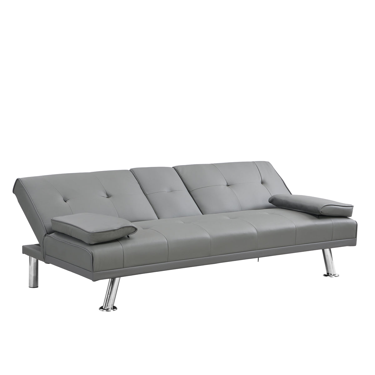 sofa bed with Armrest two holdersWOOD FRAME, STAINLESS LEG, FUTON GREY PVC W214104621-djyc