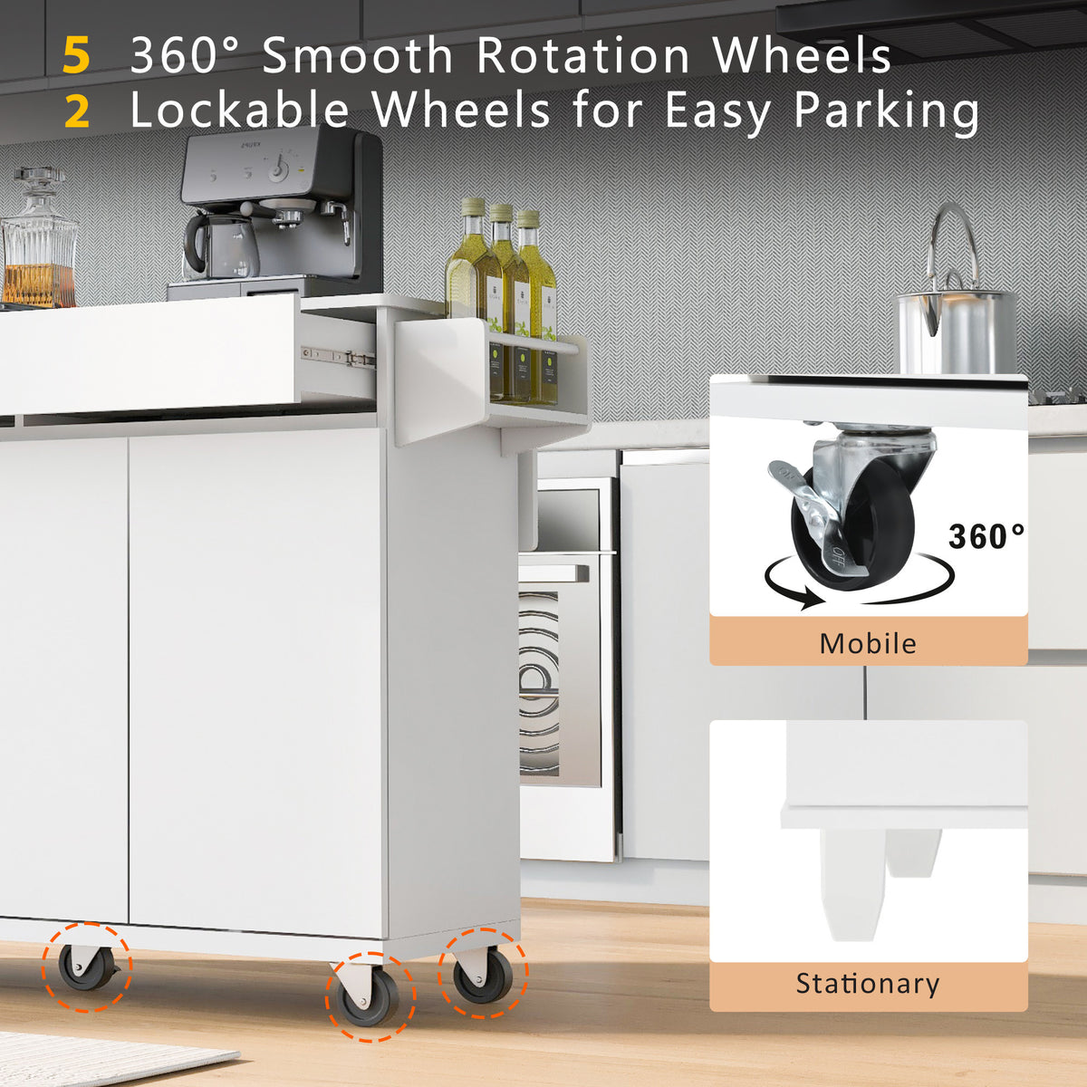 K&K 53.2''Kitchen Island with Drop Leaf, Kitchen Storage Cart with Spice Rack, Towel Rack and 2 Drawers, Rolling Kitchen Island on Wheels with Adjustable Shelves for Kitchen, Dining Room, White N707P173041W-djyc