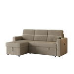 85 Inches Corduroy Sofa Bed, 3 Seater Sleeper Sofa with Storage Chaise, Square Handrail With Two Cup-holder And USB Charge Port, Pull Out Couch for Living Room W834S00271-djyc