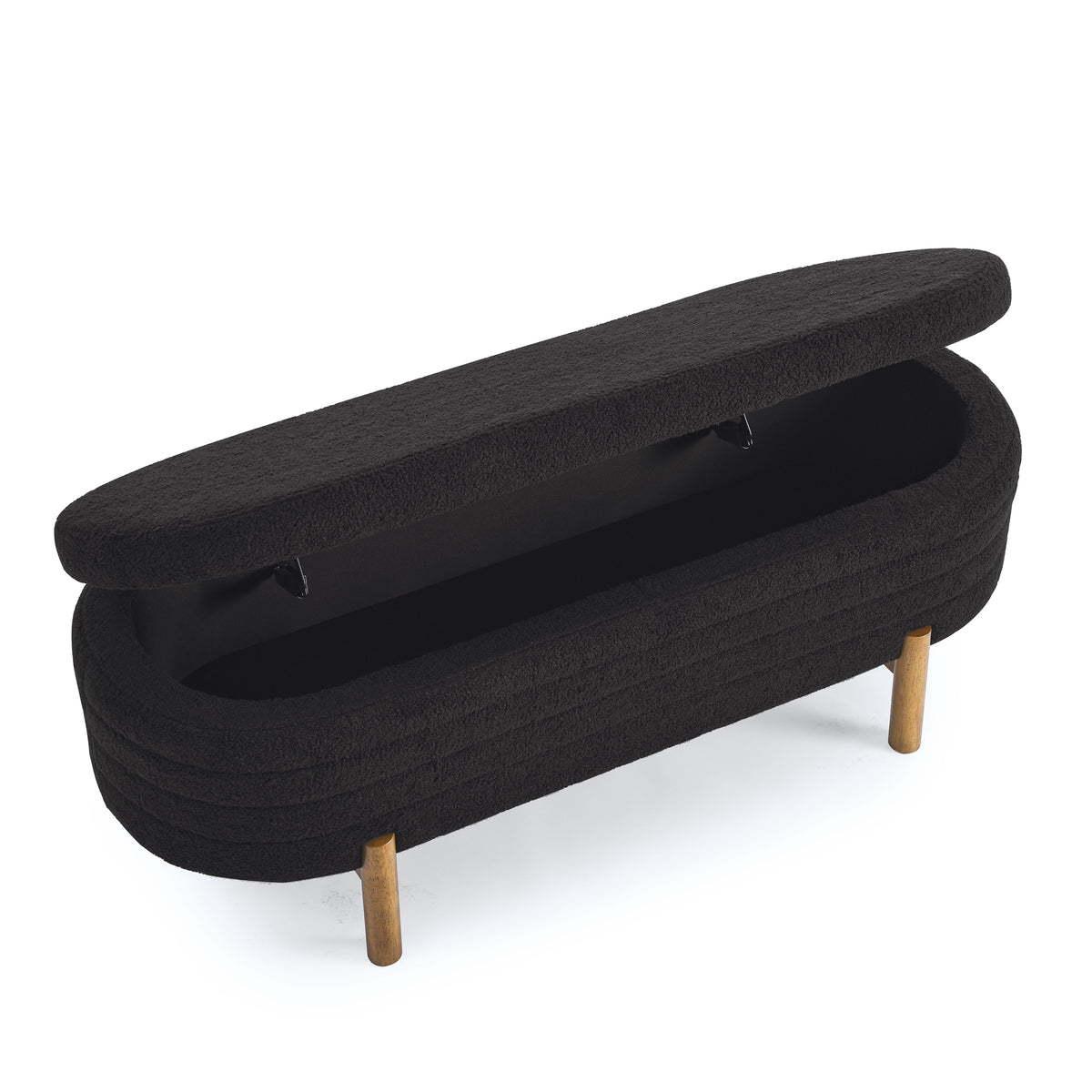 Ottoman Oval Storage Bench,Rubber Wood Leg,Black(46."x17.7"x10.8") W487P178760-djyc