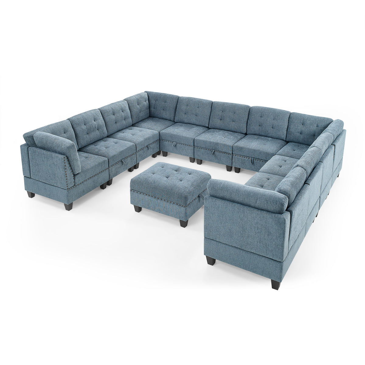 U shape Modular Sectional Sofa,DIY Combination,includes Seven Single Chair, Four Corner and One Ottoman,Navy Blue W487S00193-djyc