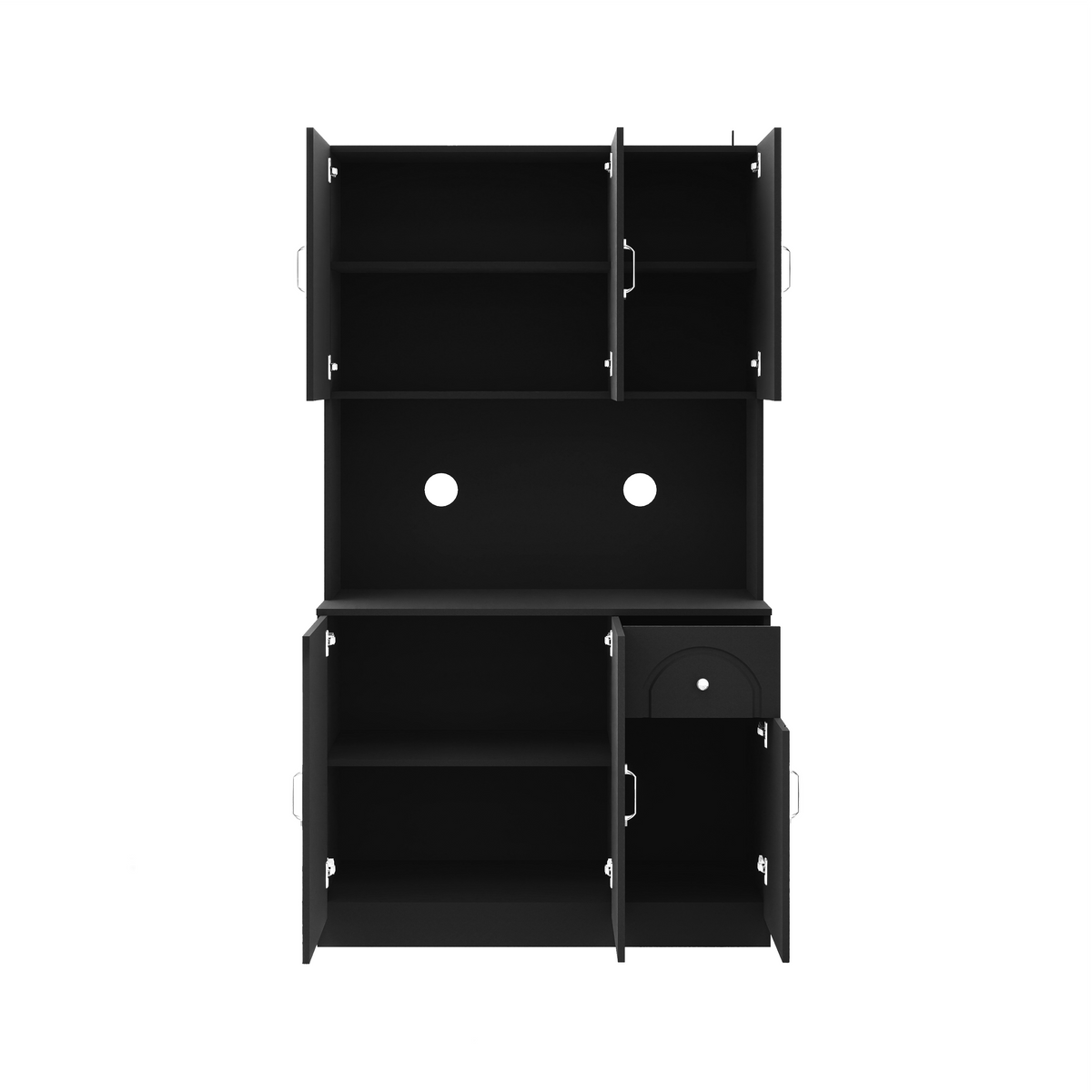 71" Kitchen Pantry Storage Cabinet with Microwave Oven Countertop, Freestanding Hutch Cabinet with Adjustable Shelves, 6 Doors and 1 Drawer-Black W282P170918-djyc