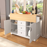 K&K 55.7'' Large Kitchen Island with 2 Drop Leaf,, Rolling Kitchen Cart on 5 Wheels with Power Outlet, Folding Storage Dining Table with Spice & Towel Rack , 3 Drawers, for Kitchen, Dining Room,White N707P186617W-djyc
