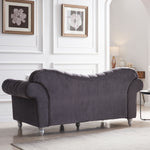 3 Piece Living Room Sofa Set, including 3-Seater Sofa, Loveseat and Sofa Chair, with Button and Copper Nail on Arms and Back, Five White Villose Pillow, Grey. W487S00050-djyc