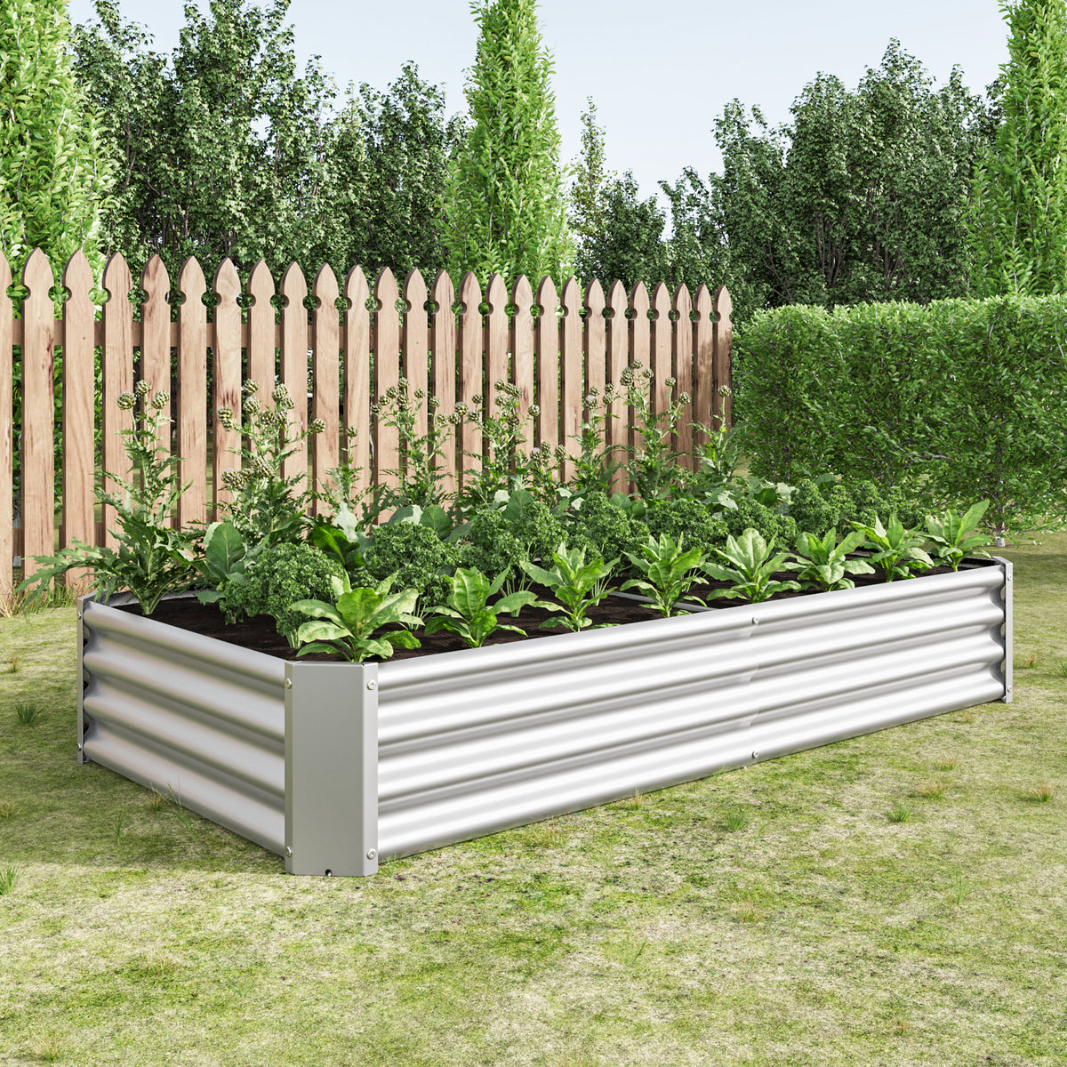 Raised Garden Bed Outdoor, 6×3×1ft , Metal RaisedRectangle Planter Beds for Plants, Vegetables, and Flowers - Silver W84091004-djyc