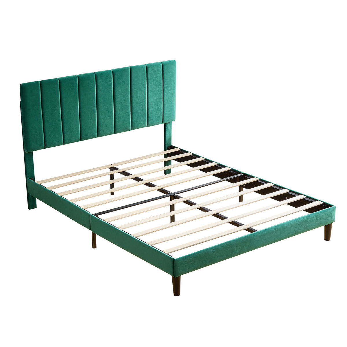 Full Size Frame Platform Bed with Upholstered Headboard and Slat Support, Heavy Duty Mattress Foundation, No Box Spring Required, Easy to Assemble, Green W1793115351-djyc