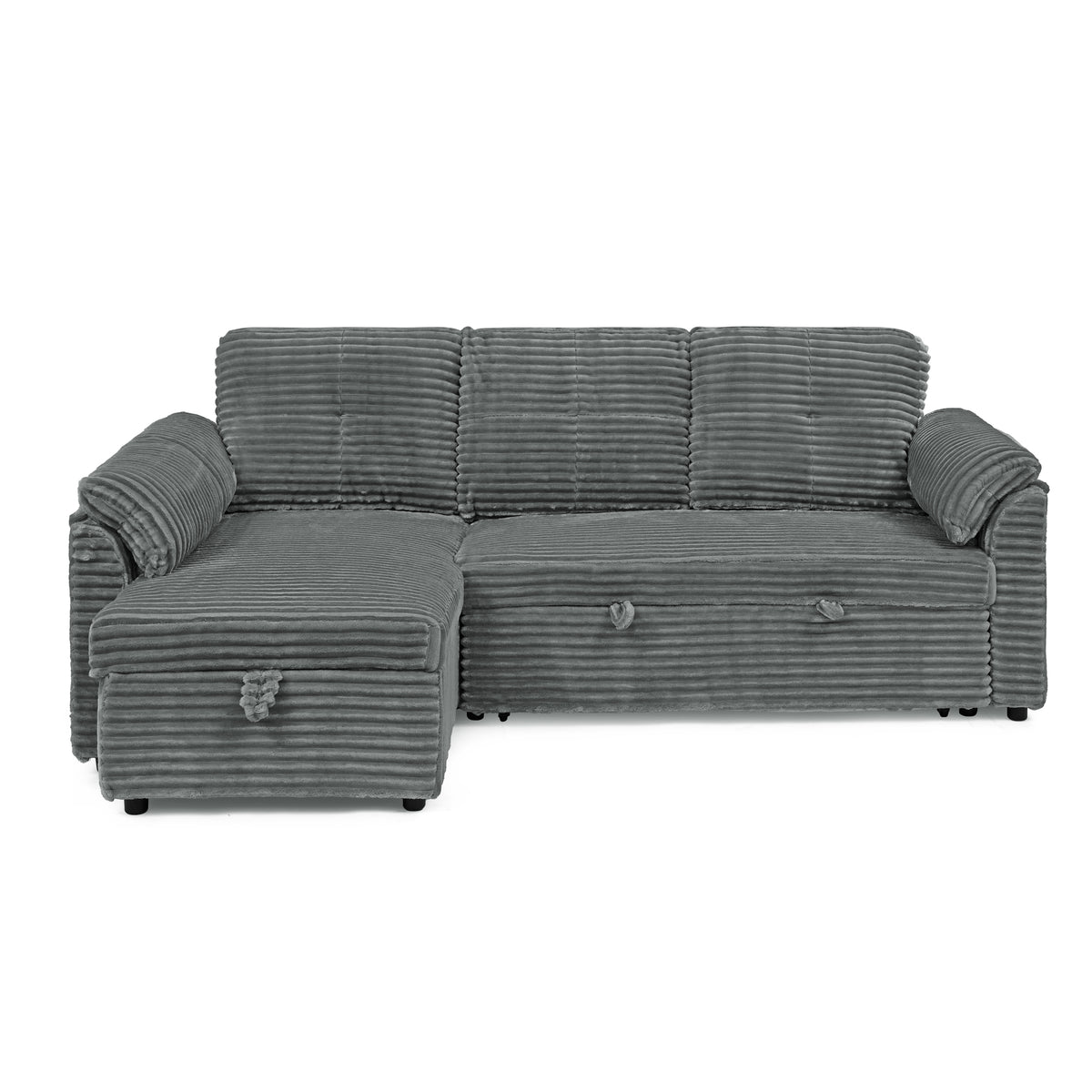 Corduroy Tufted Upholstered Sleeper Sectional Sofa, L-Shaped Modular Convertible Sofa with Storage Chaise, Pull Out Sleep Couch Bed and Reclining Backrest Perfect for Living Space,Grey W487S00225-djyc