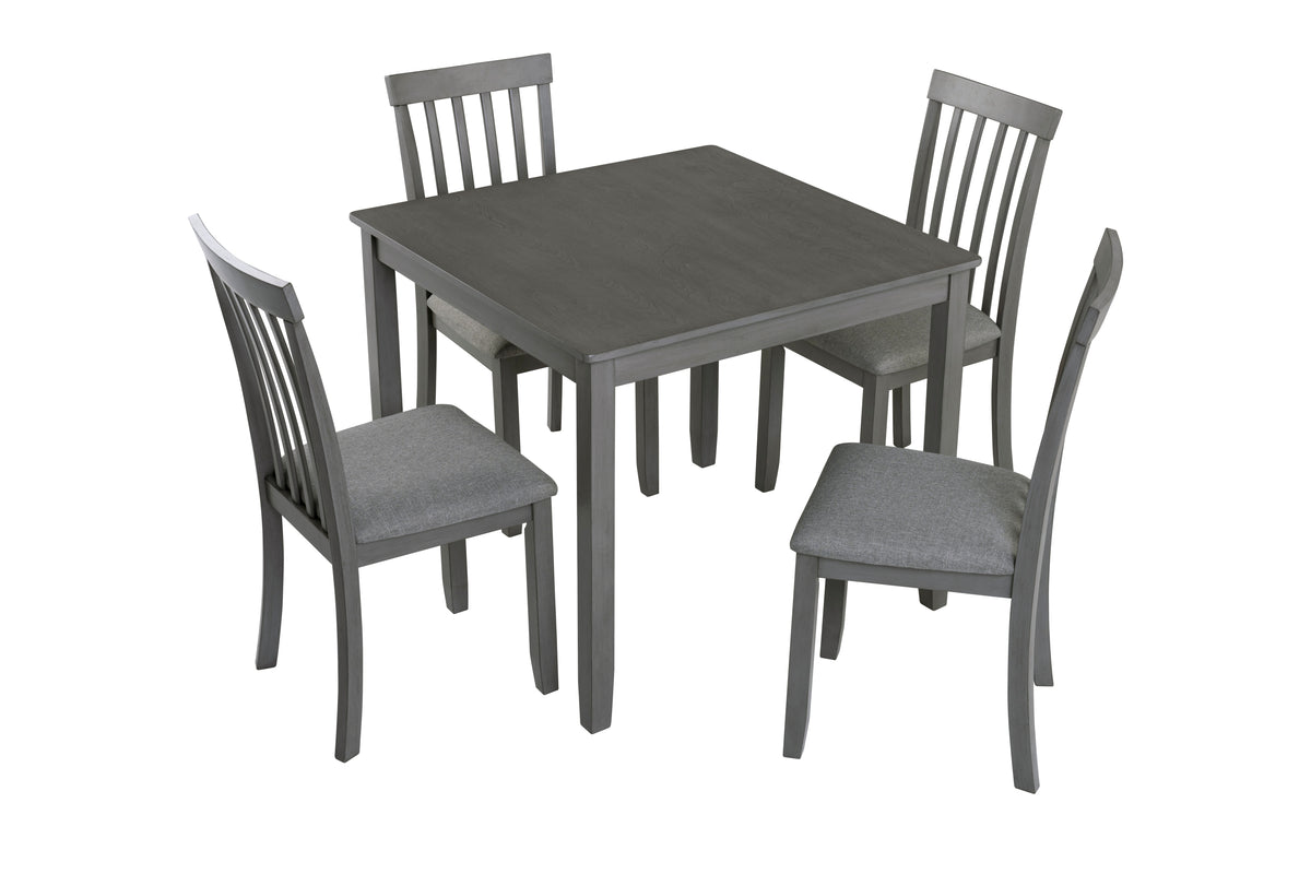 5 Piece Modern Dining Set, Square Wooden Dining Table with 4 Upholstered Chairs for Kitchen, Dining Room, Gray W1998S00022-djyc