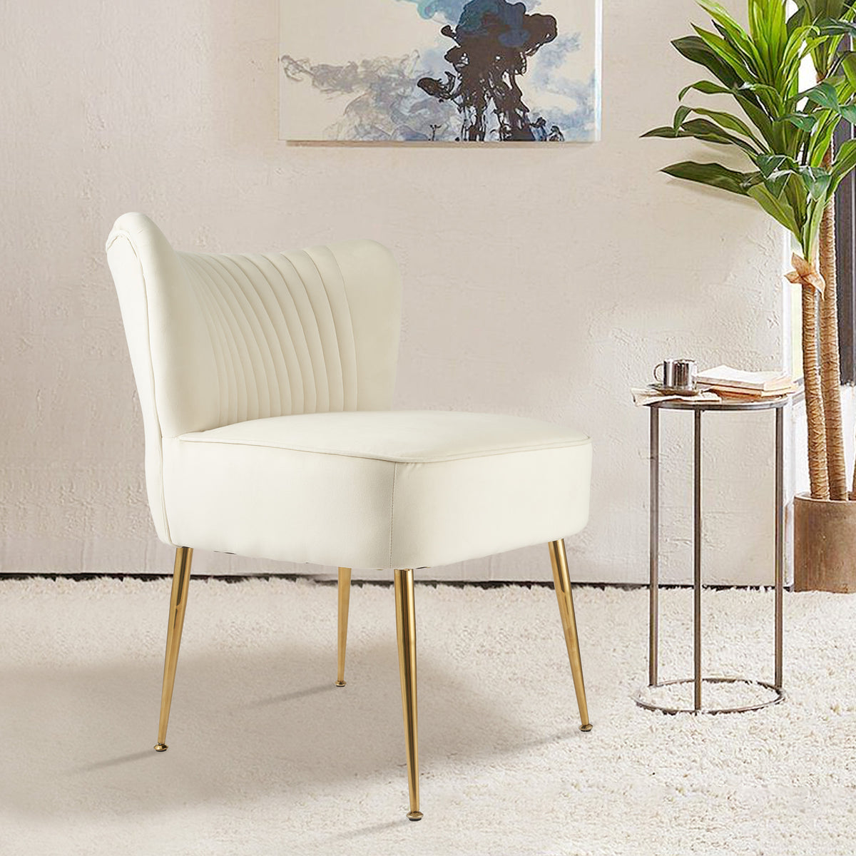 Elegant Modern Curved Backrest Chair ： Quilted Texture & Golden Metal LegsFU01033-wz