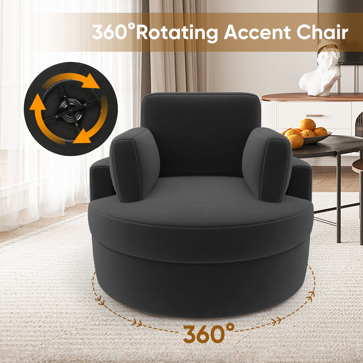 Modern Lounge Sofa and Ottoman Set: 360° Swivel & Storage Ottoman FU01046-wz