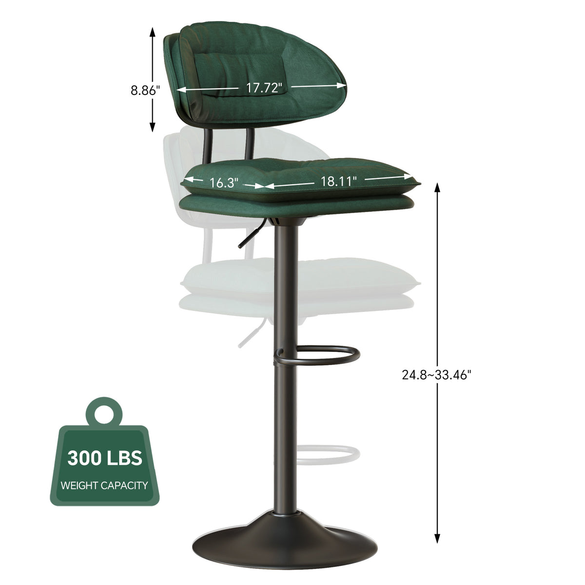 Modern Waterproof Bar Stool: Ergonomic Design & Dual-Layer Ultra-Soft Seat Cushion and Backrest FU01037-wz