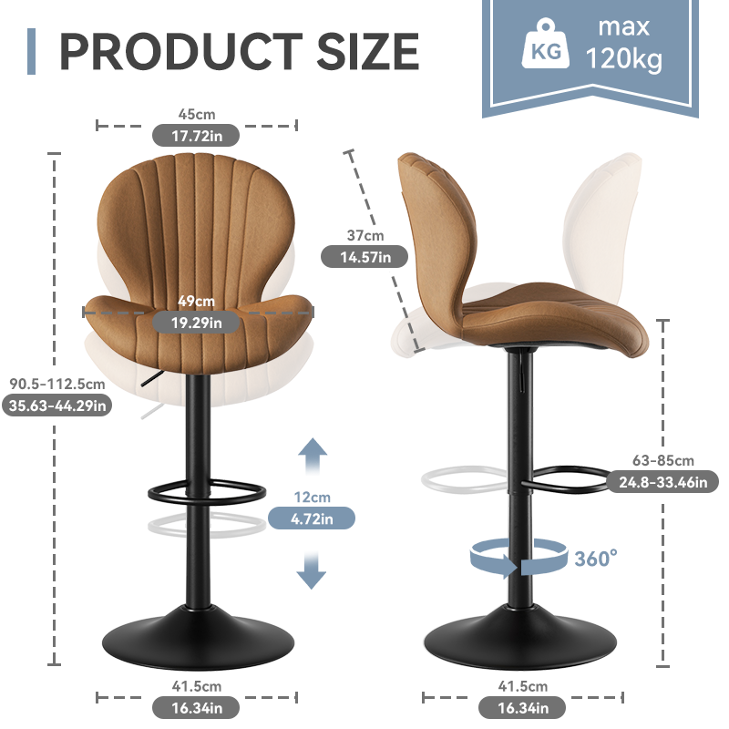 Modern Minimalist 360° Rotating Bar Stool: Resilient Foam & Ergonomic Design FU01023-wz