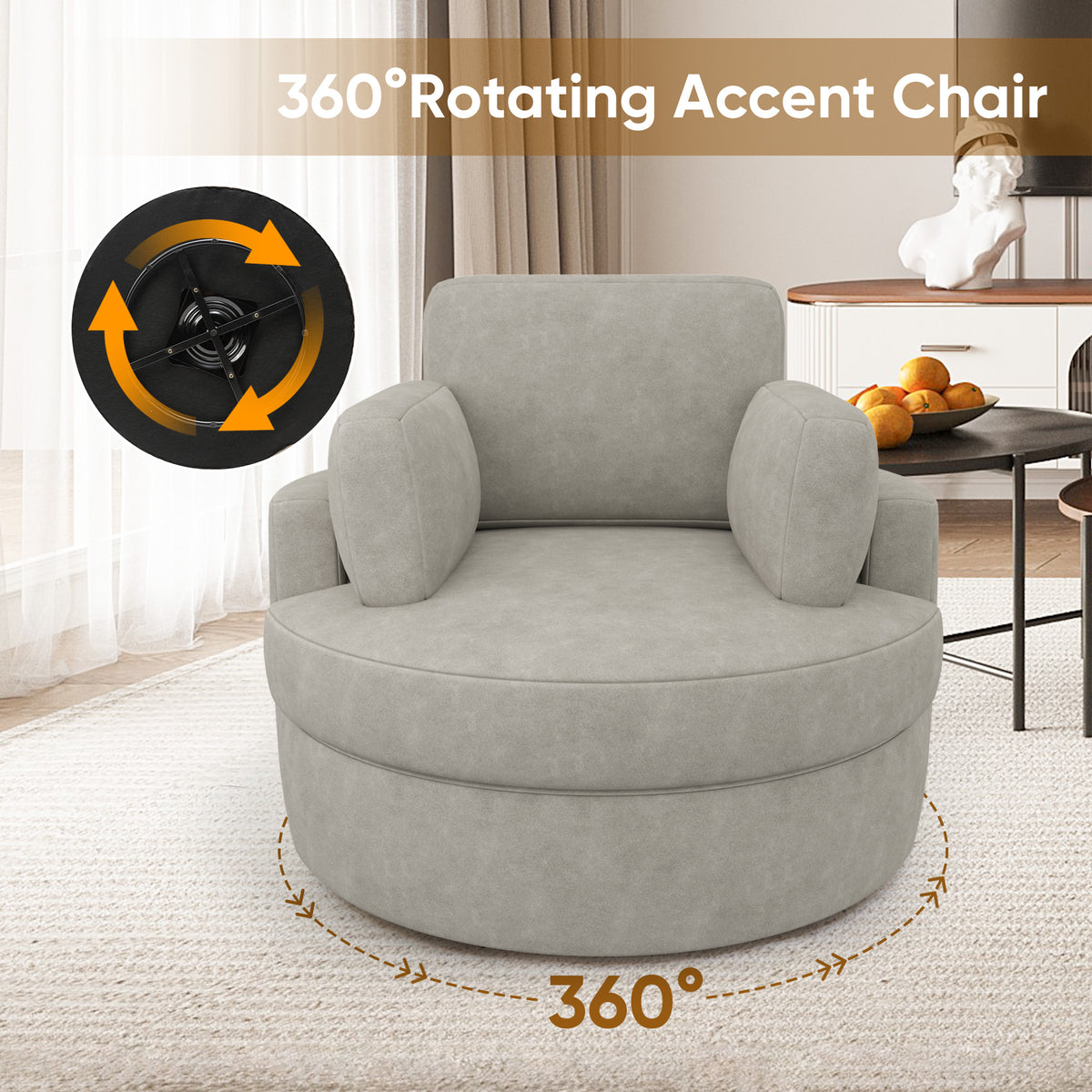 Modern Lounge Sofa and Ottoman Set: 360° Swivel & Storage Ottoman FU01046-wz