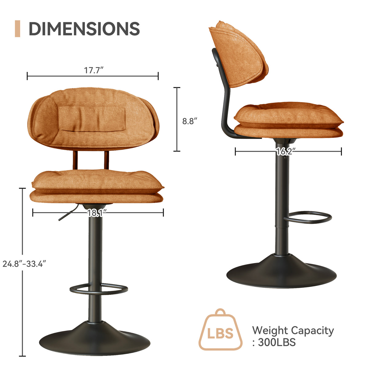 Modern Waterproof Bar Stool: Ergonomic Design & Dual-Layer Ultra-Soft Seat Cushion and Backrest FU01037-wz