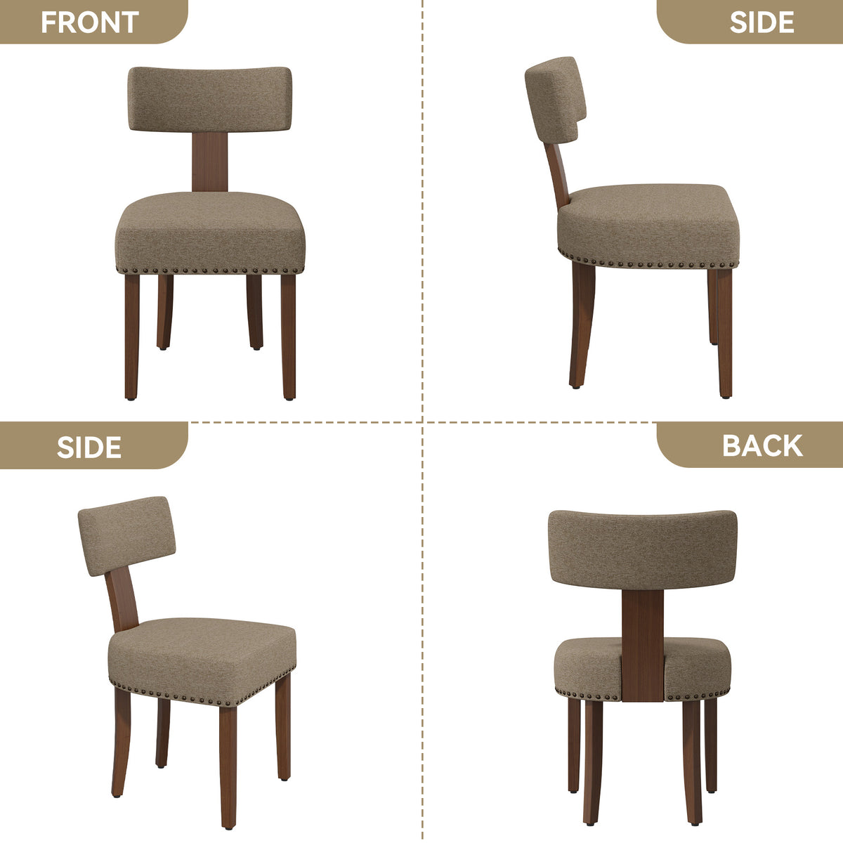 Vintage Linen Fabric Dining Chair: High-Density Foam Cushion & Eco-Friendly Wood FU01056-wz