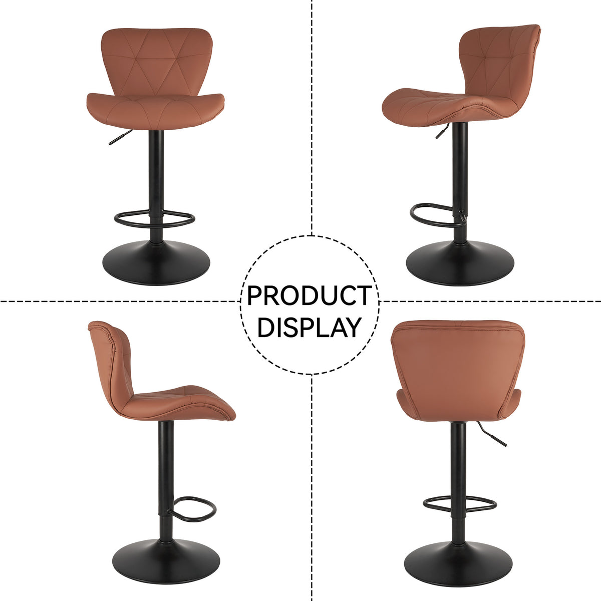 Modern Waterproof and Scratch-Resistant Bar Stool: Diamond-Shaped Leather Backrest & Exquisite Hand-Stitching FU01034-wz