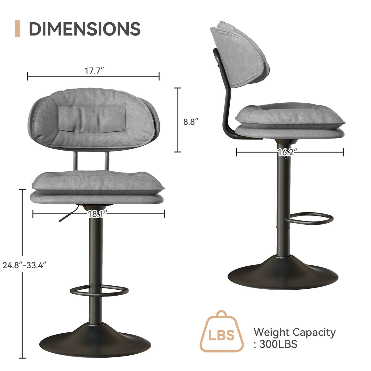 Modern Waterproof Bar Stool: Ergonomic Design & Dual-Layer Ultra-Soft Seat Cushion and Backrest FU01037-wz