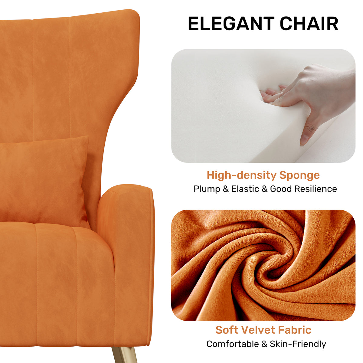 Fashionable High-Back Velvet Upholstered Armchair: High-Density Foam & Adjustable Feet FU01055-wz