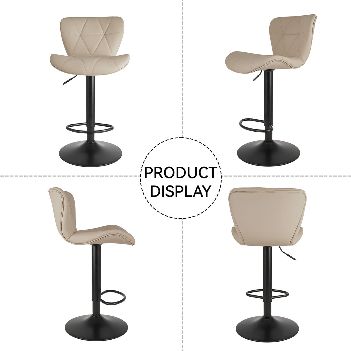 Modern Waterproof and Scratch-Resistant Bar Stool: Diamond-Shaped Leather Backrest & Exquisite Hand-Stitching FU01034-wz