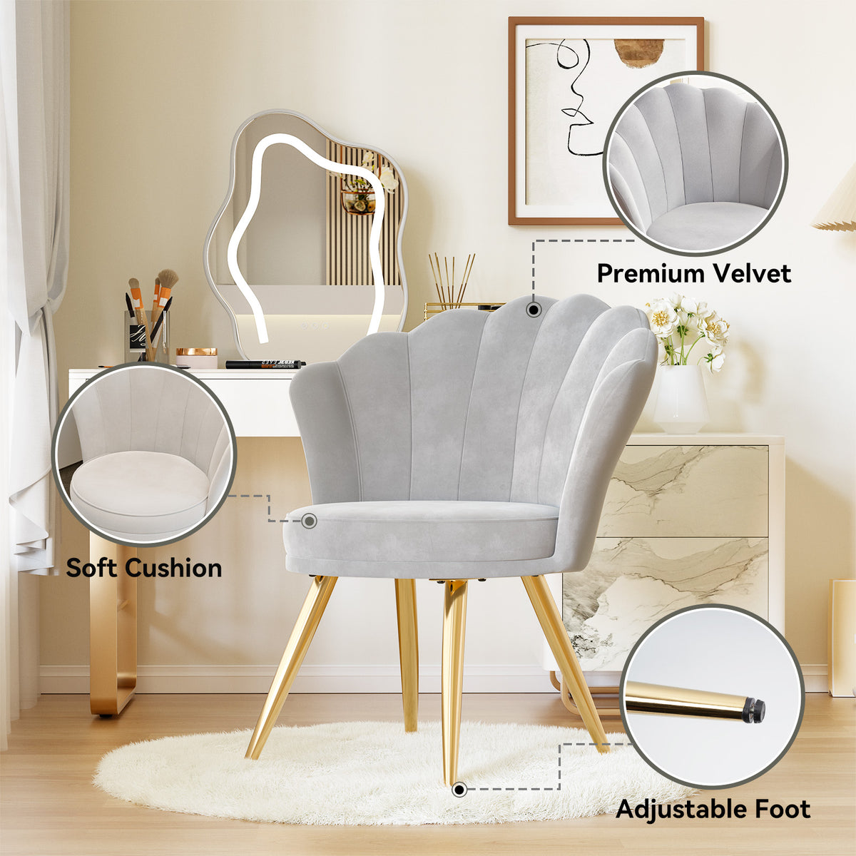 Premium Velvet Accent Chair：Soft Cushion&Adjustable Foot FU01058-wz