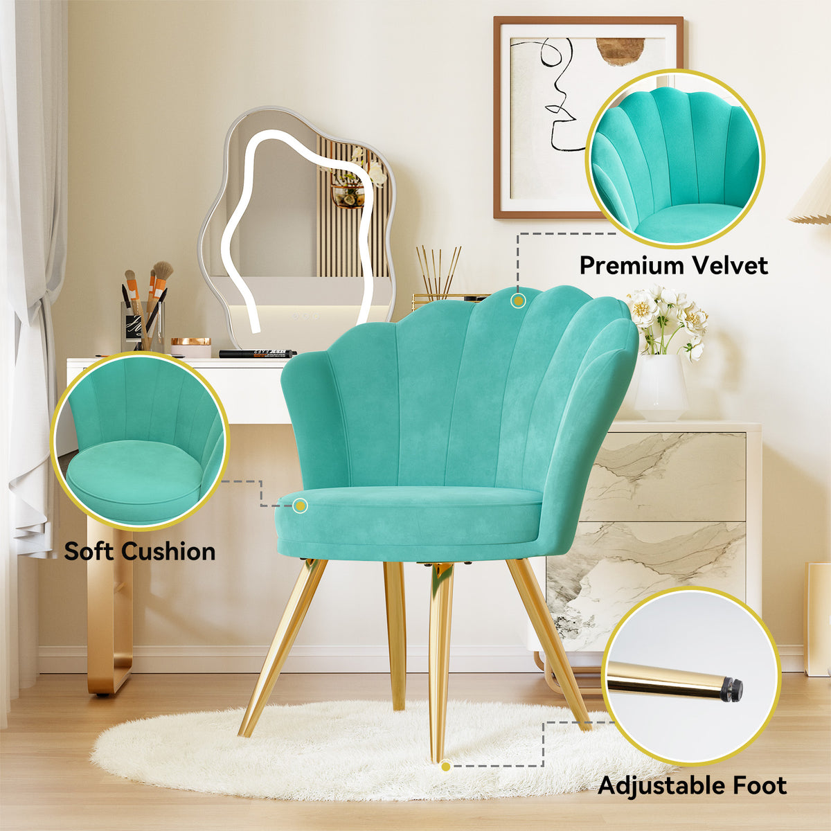 Premium Velvet Accent Chair：Soft Cushion&Adjustable Foot FU01058-wz