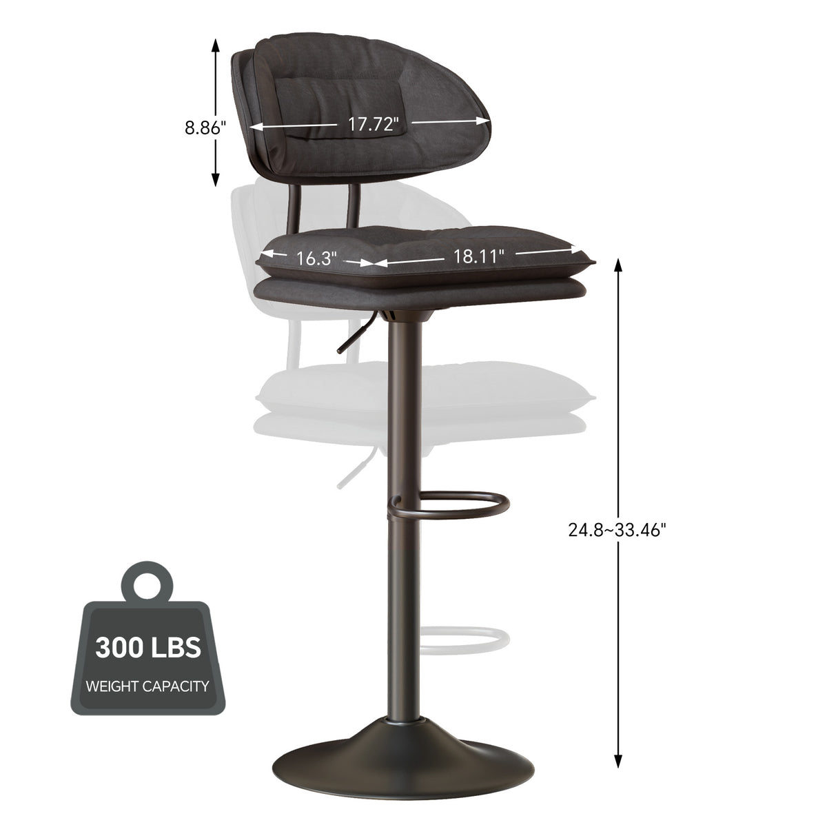 Modern Waterproof Bar Stool: Ergonomic Design & Dual-Layer Ultra-Soft Seat Cushion and Backrest FU01037-wz