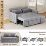 Sofa Pull Out Bed Included Two Pillows 54" Grey Velvet Sofa for Small Spaces W1278125091-djyc