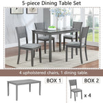 5 Piece Modern Dining Set, Rectangular Wooden Dining Table with 4 Upholstered Chairs for Kitchen, Dining Room, Gray W1998S00055-djyc