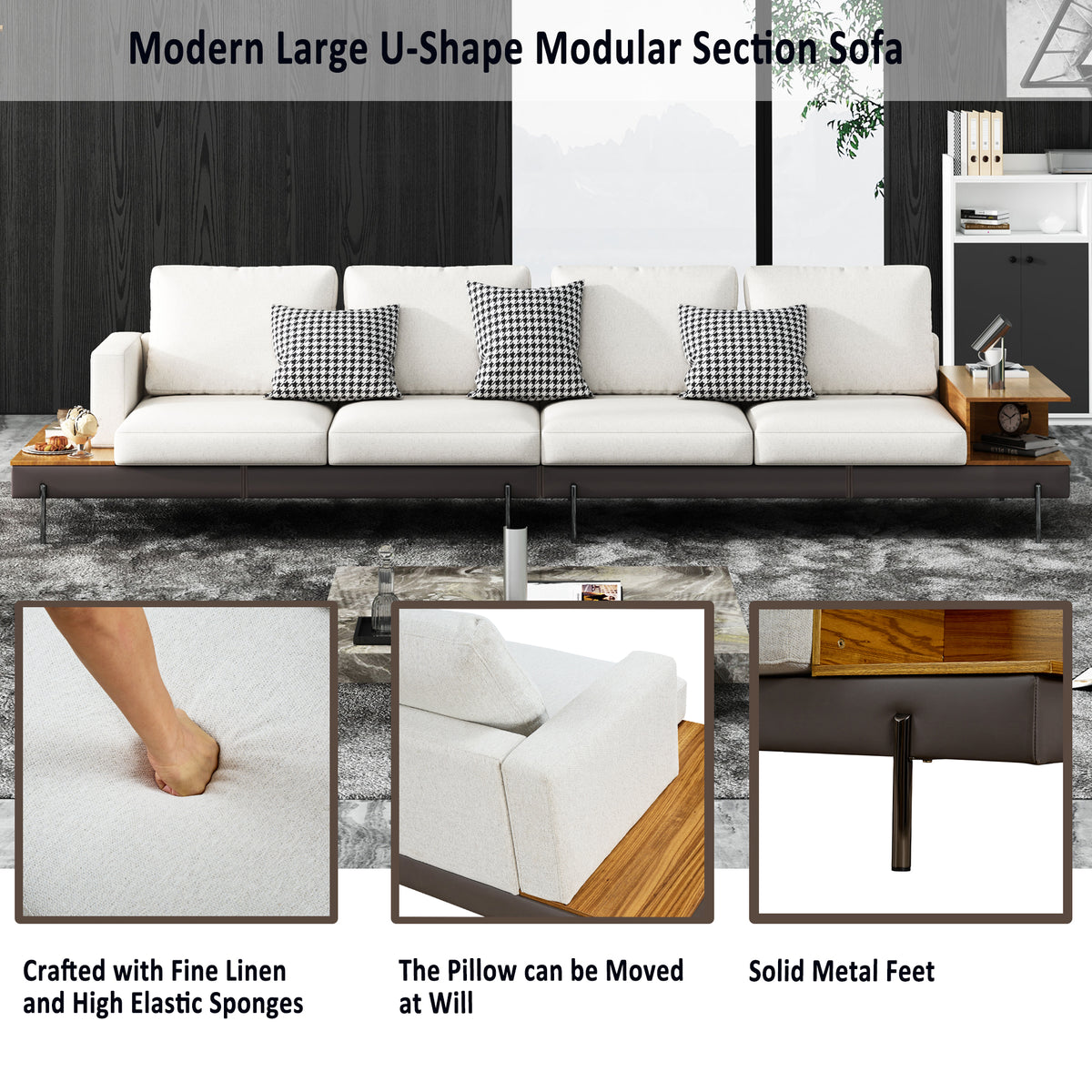 Luxury sofa/Fabric sofain Living Room Left and Right Interchangeable/four seat sofa/off-white W1793S00002-djyc