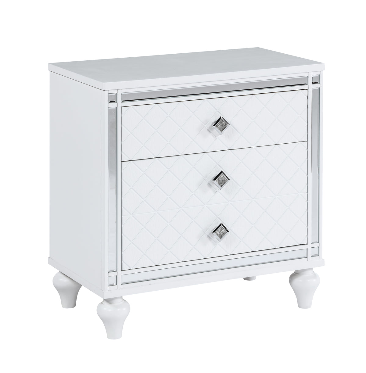 Contemporary Nightstands with mirror frame accents, Bedside Table with two drawers and one hidden drawer, End Table with Crystal Pull for Living Room,Bedroom, White W1998131730-djyc