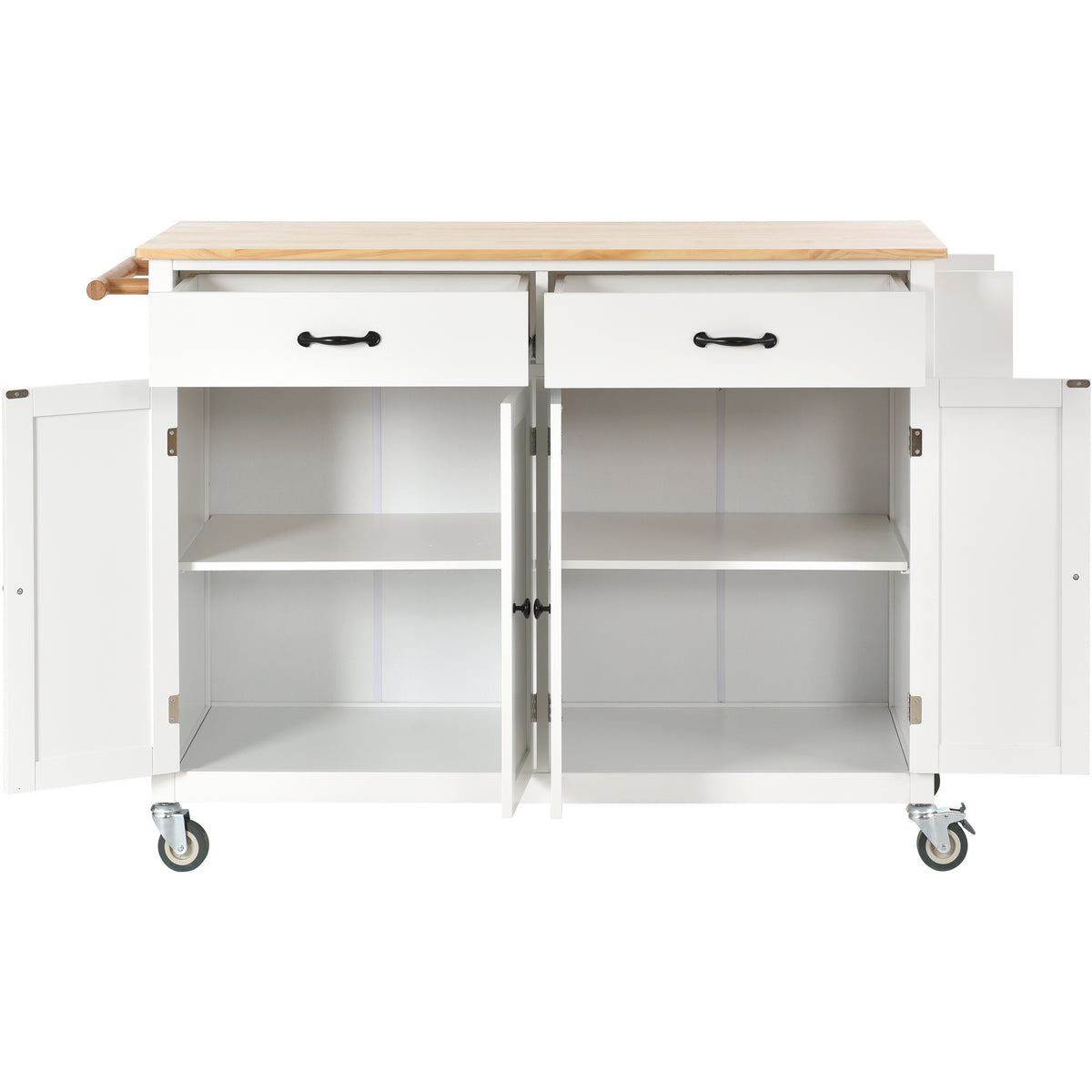 Kitchen Island Cart with Solid Wood Top and Locking Wheels,54.3 Inch Width,4 Door Cabinet and Two Drawers,Spice Rack, Towel Rack (White) WF286911AAW-djyc